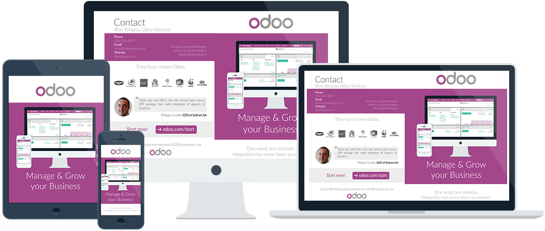 Odoo is a suite of open source business apps that cover all your company needs: CRM, eCommerce, accounting, inventory, point of sale, project management, etc.
