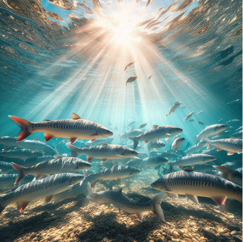 Group of silver carp