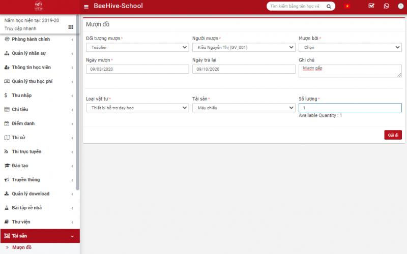 Quản lý nghiệp vụ mượn / trả tài sản cơ sở vật chất