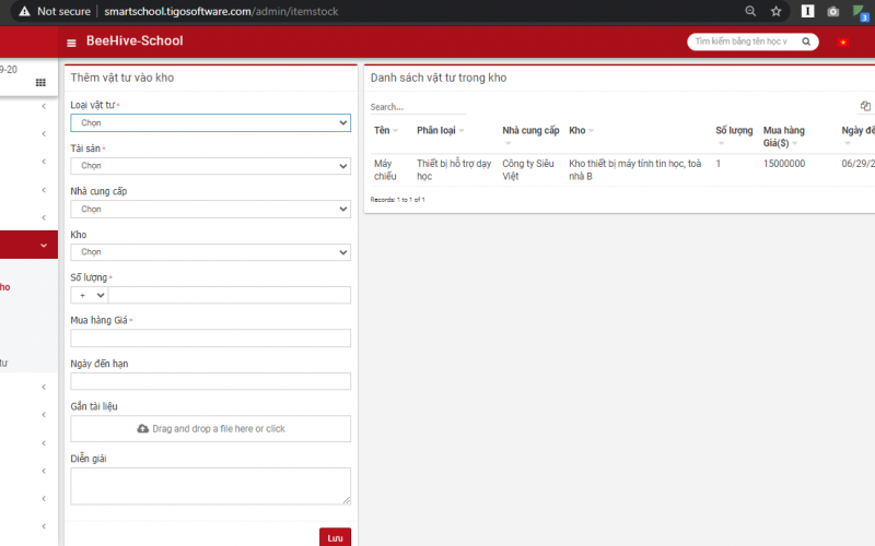 Quản lý tài sản, vật tư, vật dụng lớp học.