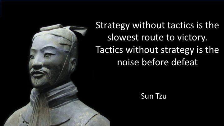“Strategy without tactics is the slowest route to victory. Tactics without strategy is the noise before the defeat” – Sun Tzu