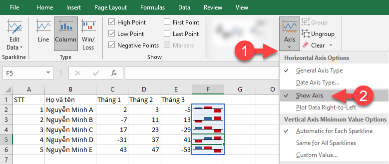 Sparklines trong Excel